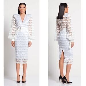 Zhivago It’s Over White Tassle Lace Fringe Belted Long Sleeve Midi Dress Size 2
